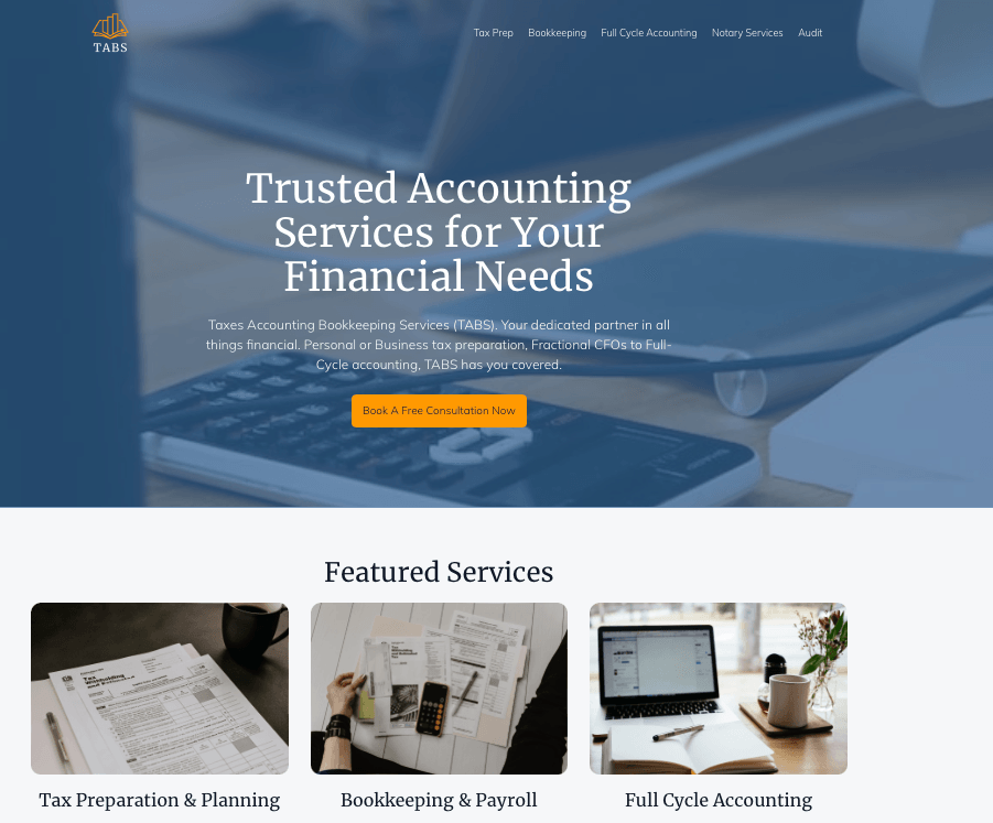 Taxes, Accounting, Bookkeeping Services website
